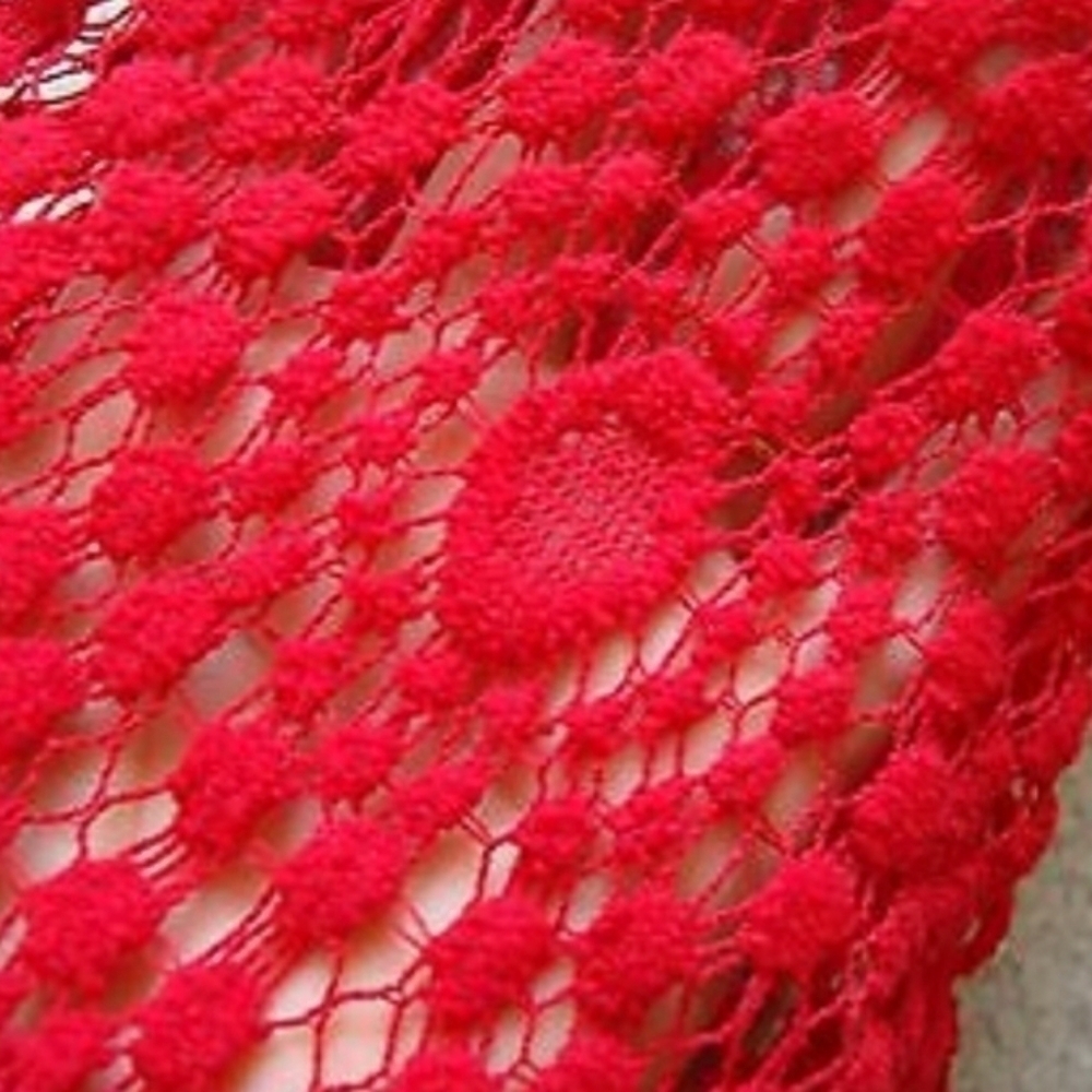 𝅺SHARAGANO Bell Sleeve Red Overlay Lace Dress - Picture 3 of 8